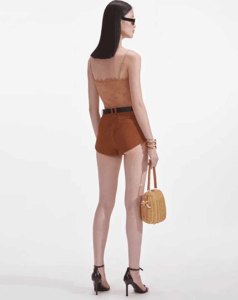 Self-Portrait - Tan Dot Mesh Bodysuit in Tan