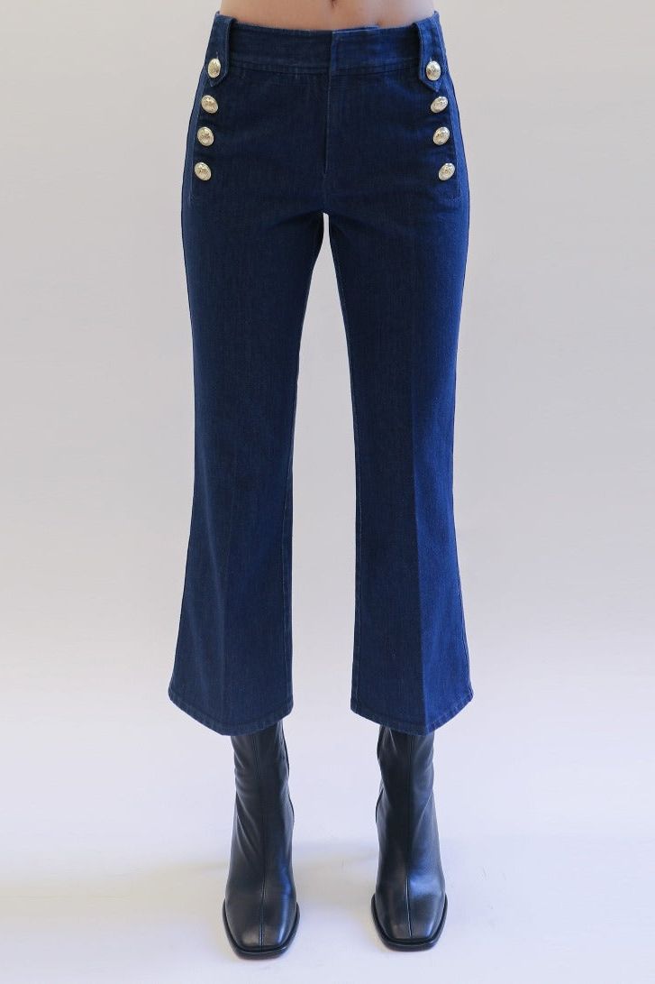 Derek Lam 10 Crosby - Robertson Crop Flare Trouser in Dark Wash