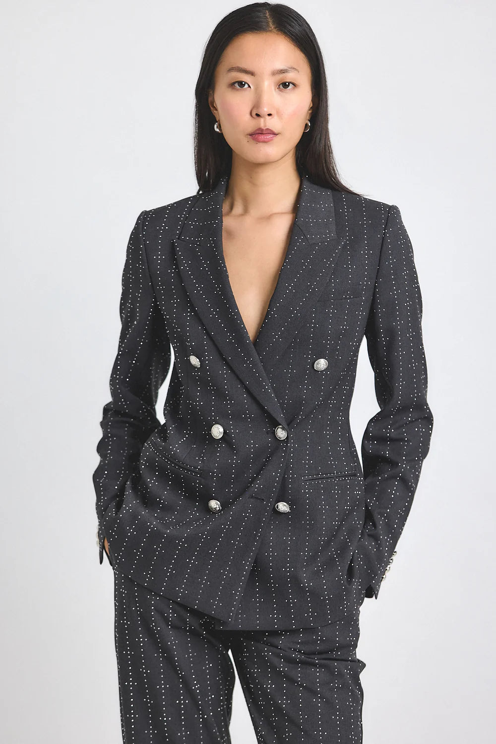 Derek Lam 10 Crosby - Walter Mini Studded Blazer in Grey Silver