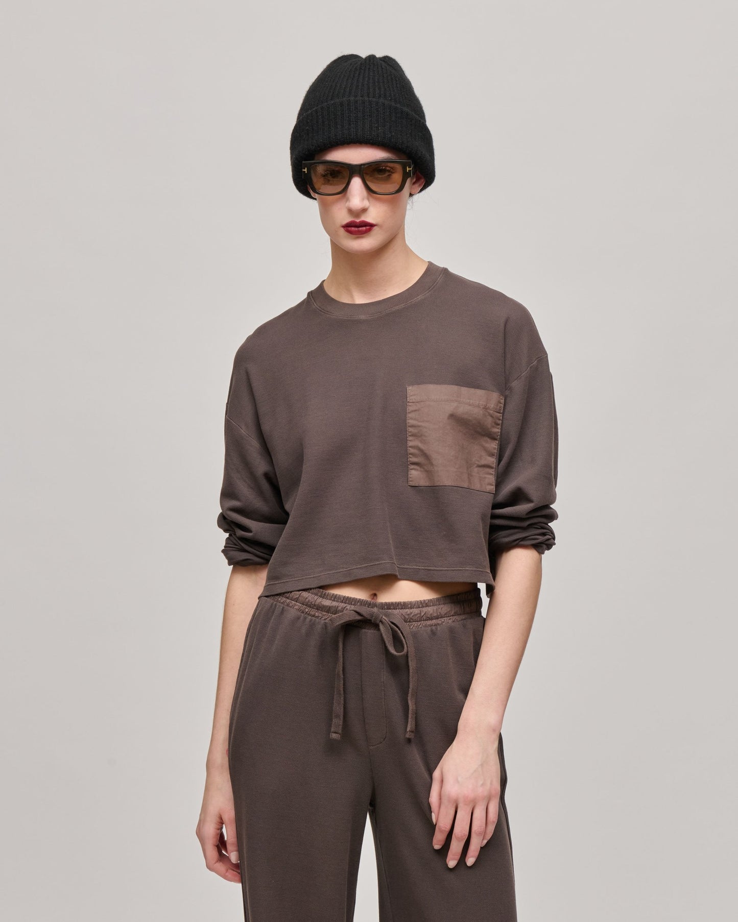 ATM - Oversized Cropped Long Sleeve in Dark Chocolate