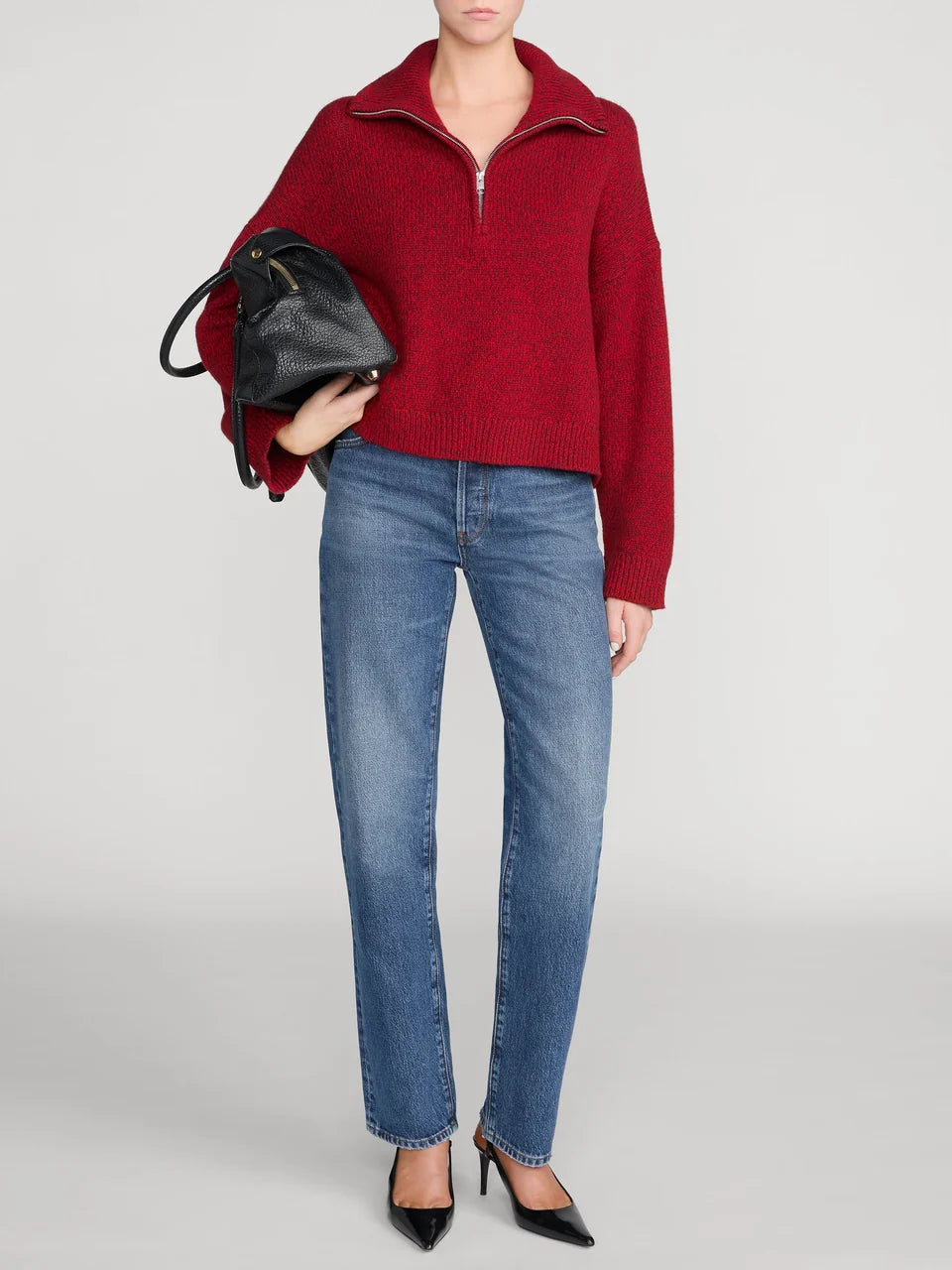 FRAME - The Half Zip Marled Sweater