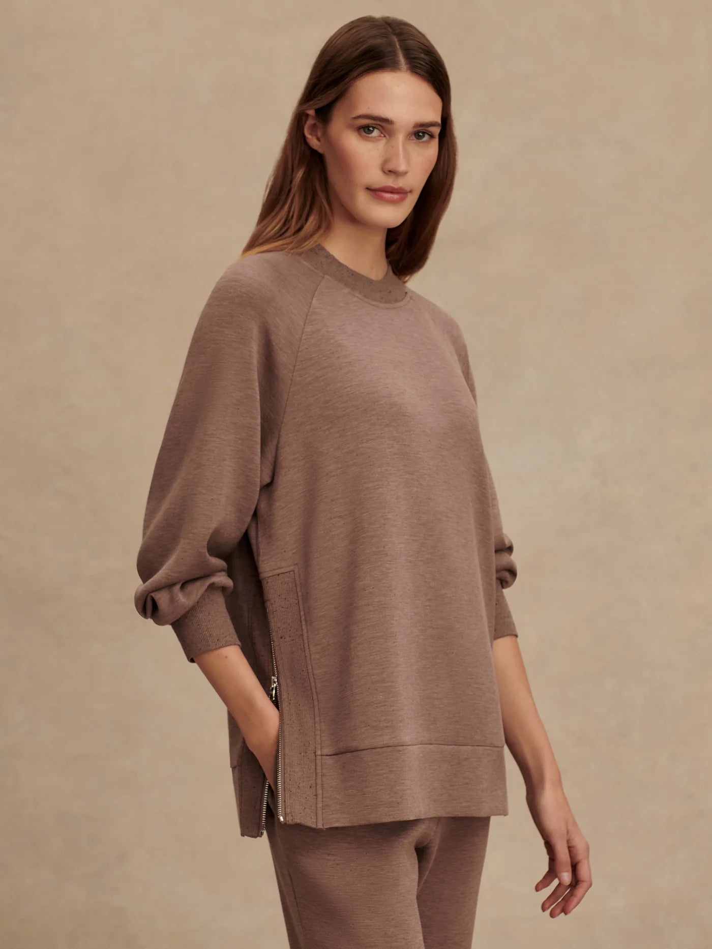 Varley Nicole Boyfriend Sweat in  Deep Taupe Marl Fleck