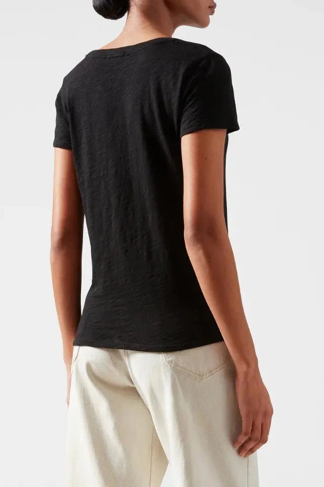 ATM - Slub Jersey Schoolboy V Neck in Black Viva O Sol