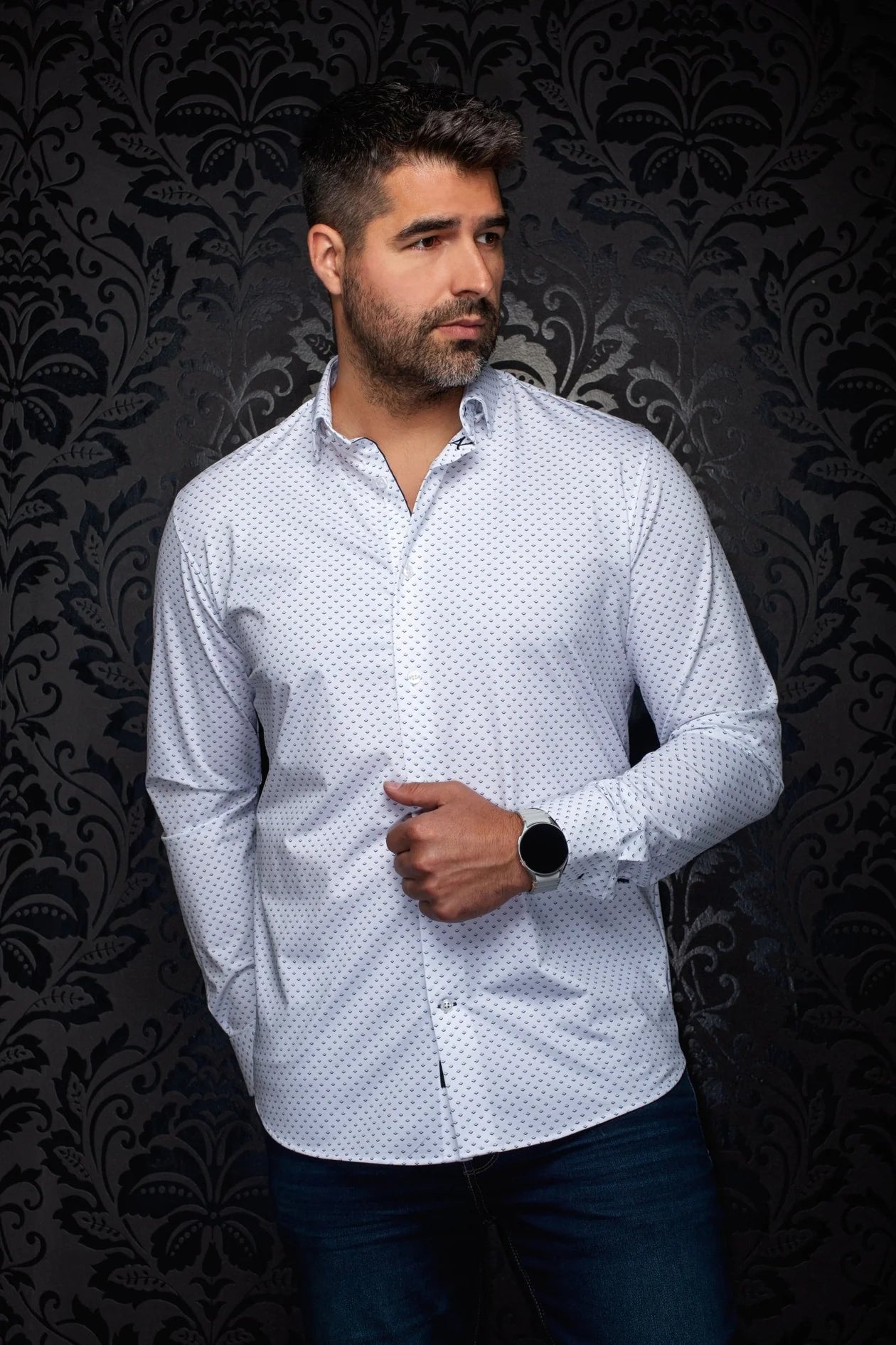 Au Noir - Men's Alexander-Fan Shirt in White and Light Blue