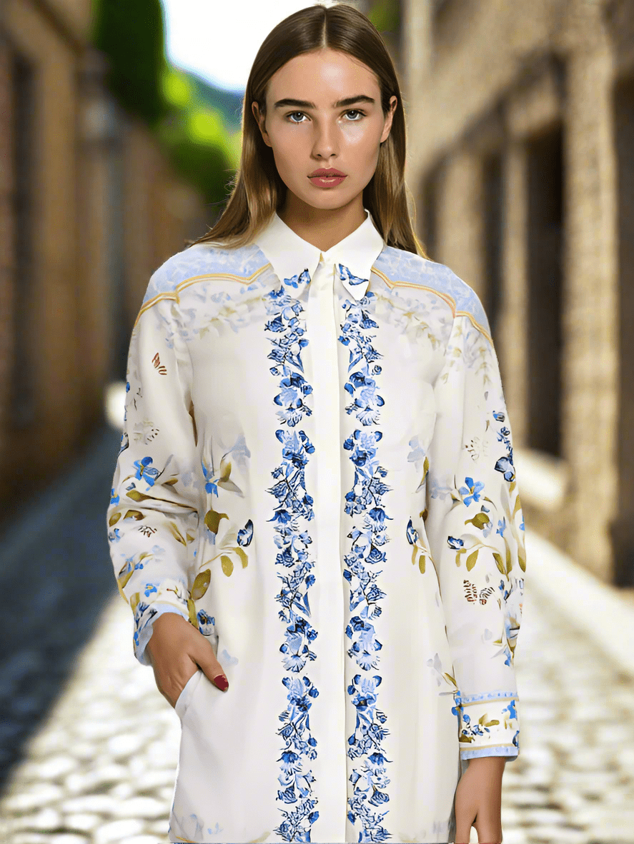 camilla shirt dress CAMILLA WAIST TIE SHIRT DRESS WITH BUBBLE SLEEVE - 00039871-ILEFGRAN