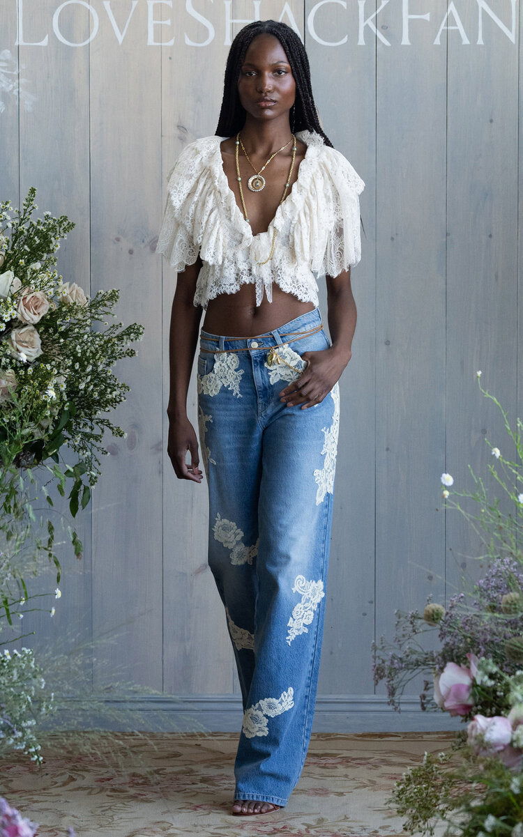 LoveShackFancy - Caper Ruffled Lace Top in Ivory