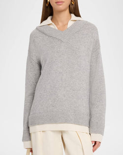 Naadam - Premium Cashmere Layered Polo in Cement White