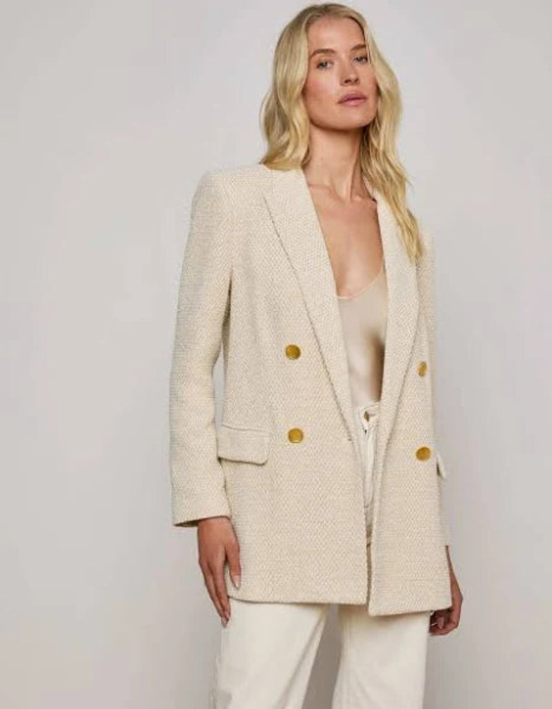 L'AGENCE - Riva Knit Double Breasted Blazer in White Ivory Gold