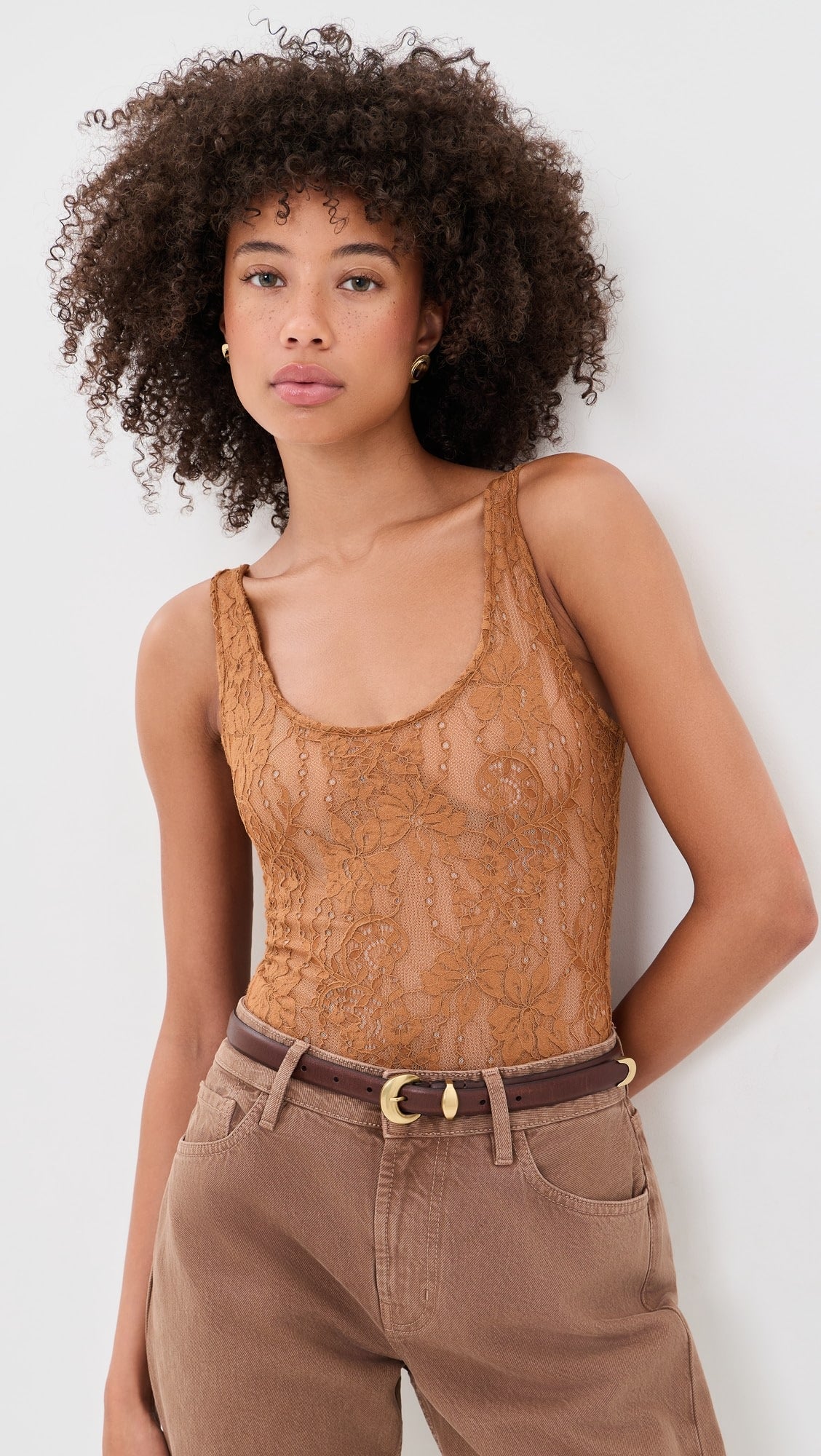Zimmermann - Lace Scoop Bodysuit in Camel