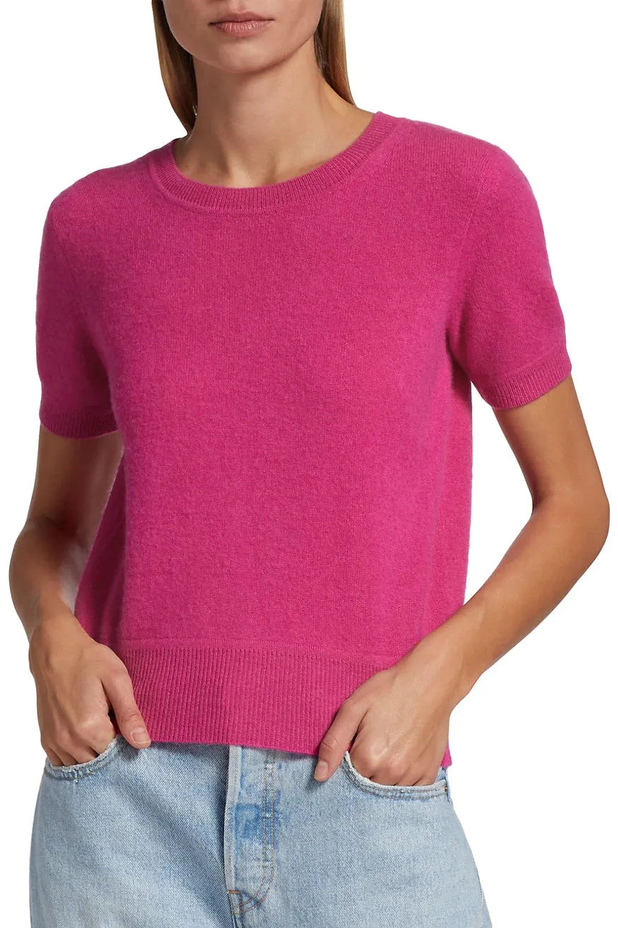 Naadam - Short Sleeve Cropped Sweater in Fuschia Naadam