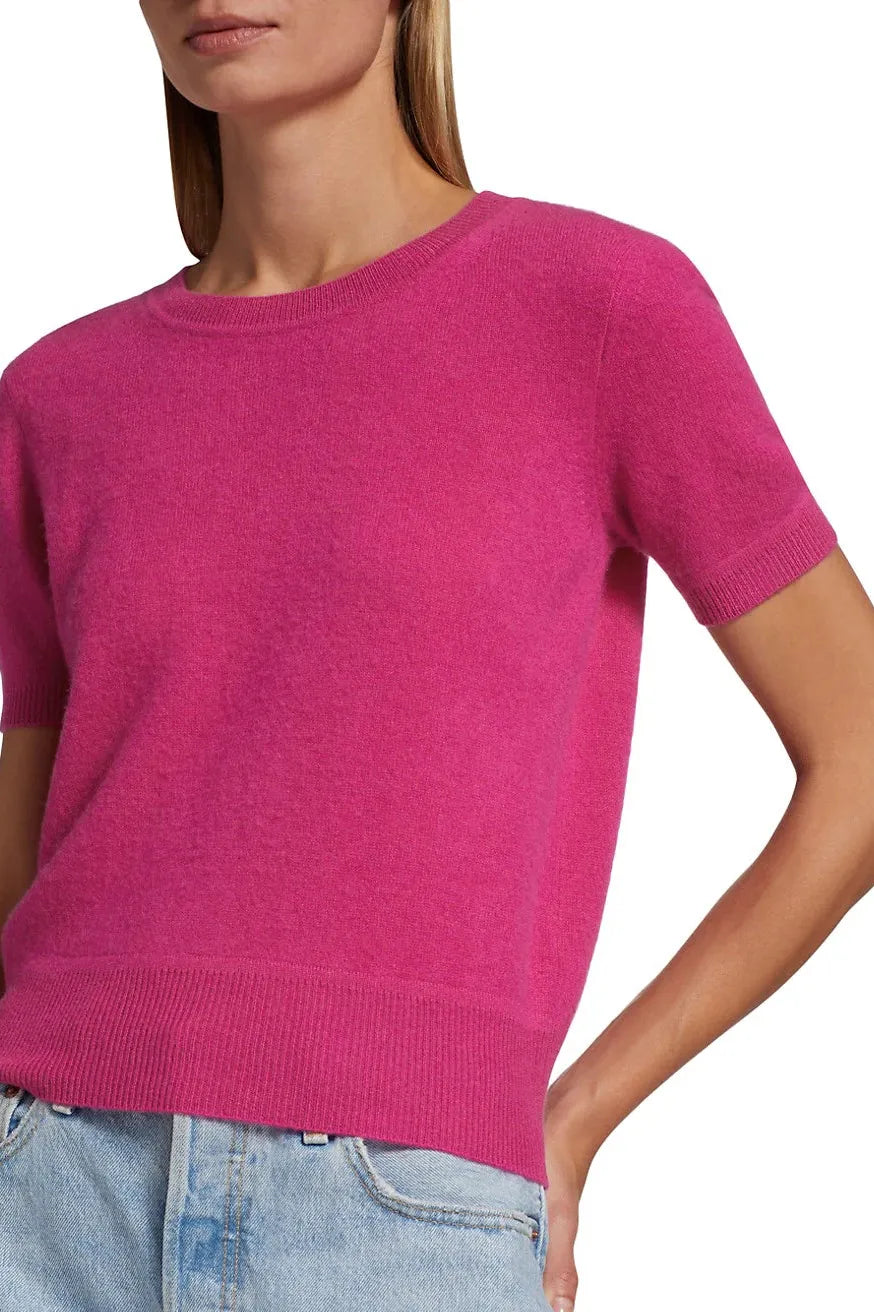 Naadam - Short Sleeve Cropped Sweater in Fuschia Naadam