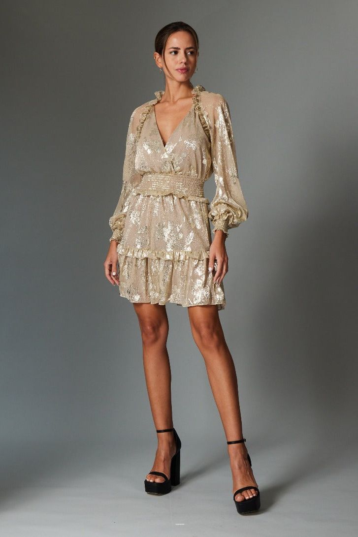 Gilner Farrar - Raquel Dress in Gold Shimmer Floral