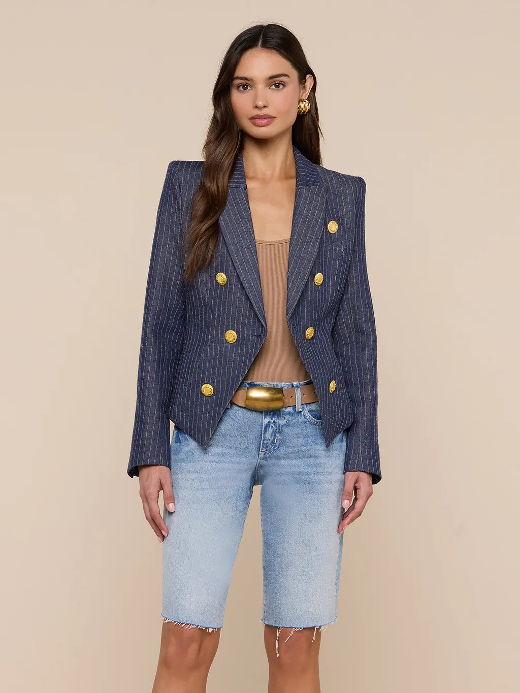 L'Agence - Solar Structured Blazer in Dark Blue Nutmeg Pinstripe