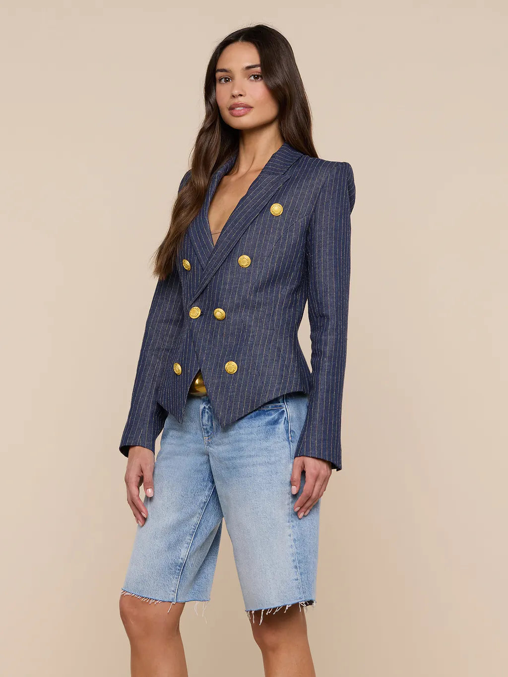 L'Agence - Solar Structured Blazer in Dark Blue Nutmeg Pinstripe