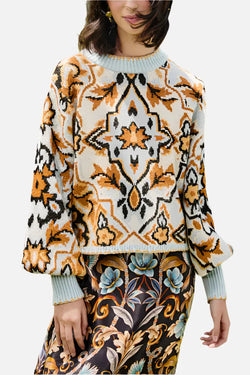 FARM Rio - Winter Tapestry Sweater in Blue