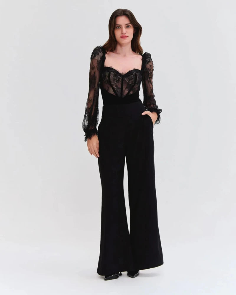 PatBo - Wide Leg Crepe Pant in Black