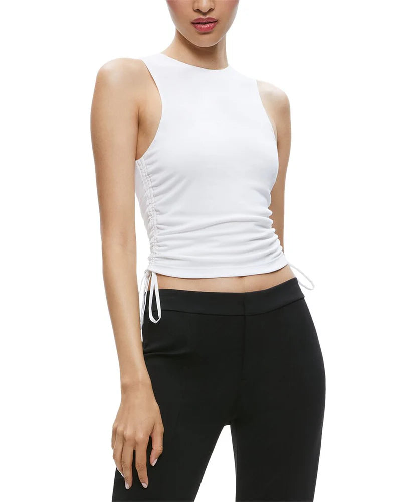 alice + olivia - Chrissy Crewneck Ruched Crop Top in Off White Viva O Sol