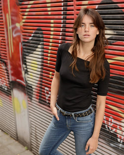 Amsterdam Heritage - Chloe | Vintage Studded Skinny Belt in BLack