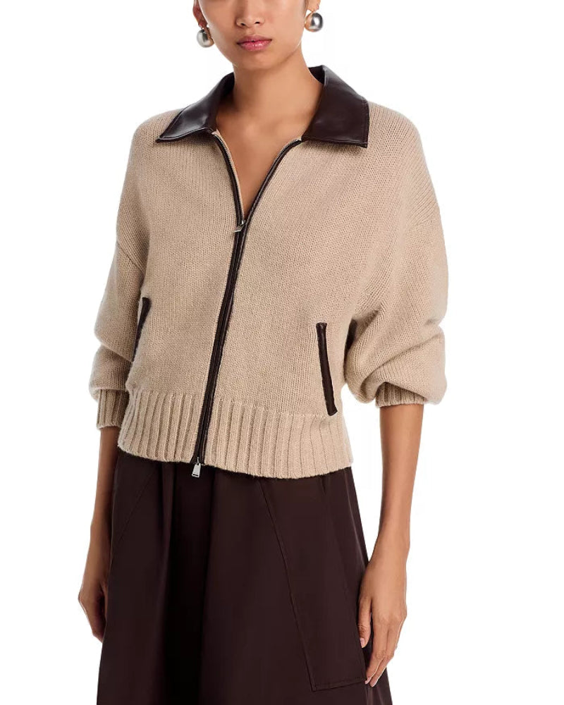 SIMKHAI - Zofia Zipper Cardigan in Oatmeal