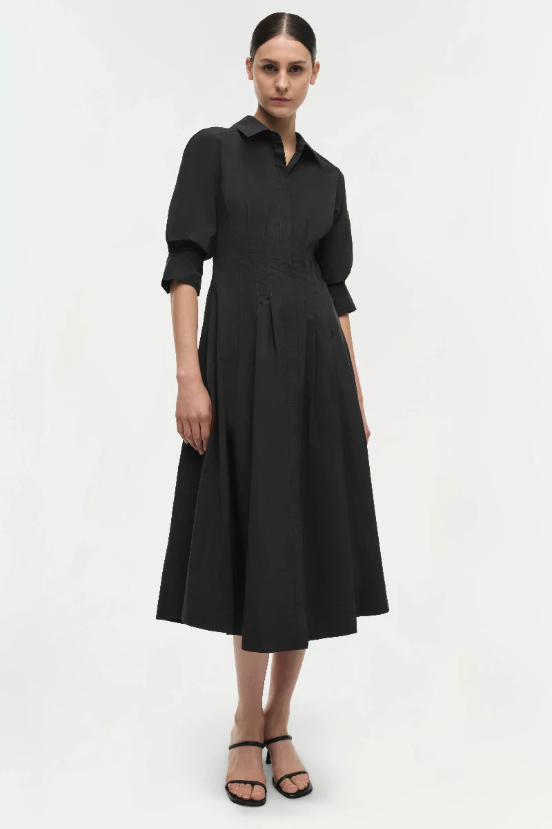 SIMKHAI - Jazz Pintuck Midi Dress in Black