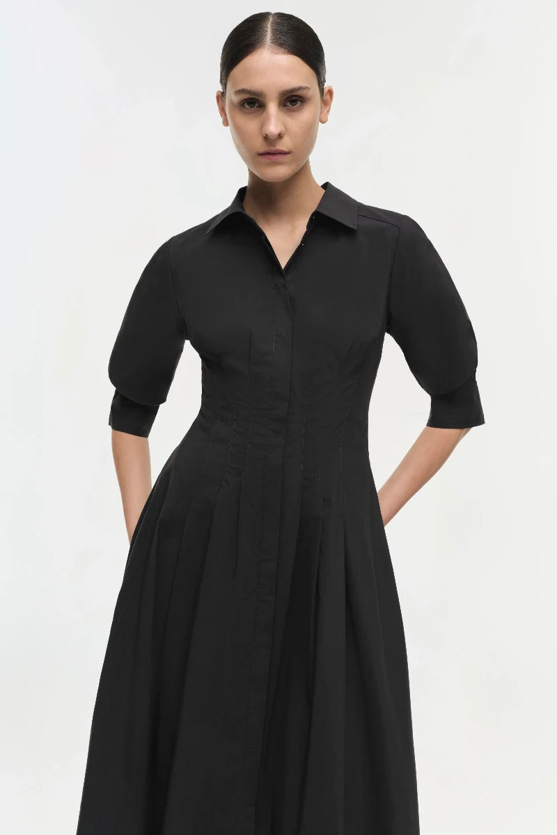 SIMKHAI - Jazz Pintuck Midi Dress in Black