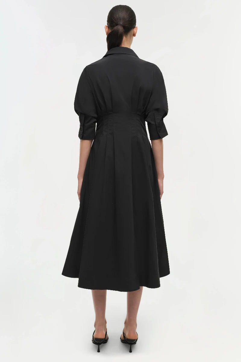 SIMKHAI - Jazz Pintuck Midi Dress in Black