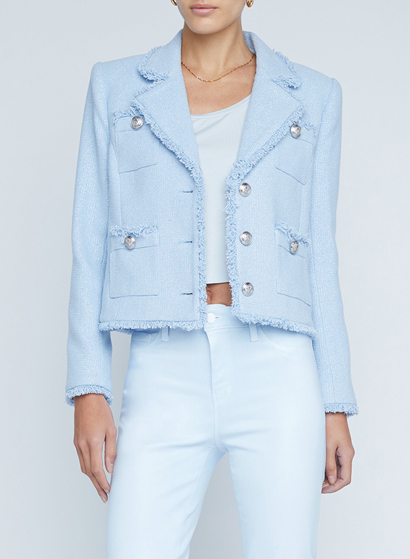 L'AGENCE - Sylvia Collard Jacket in Pale Blue Silver