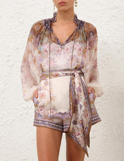 Zimmermann - Luna Billow Blouse in Cream Blue Paisley