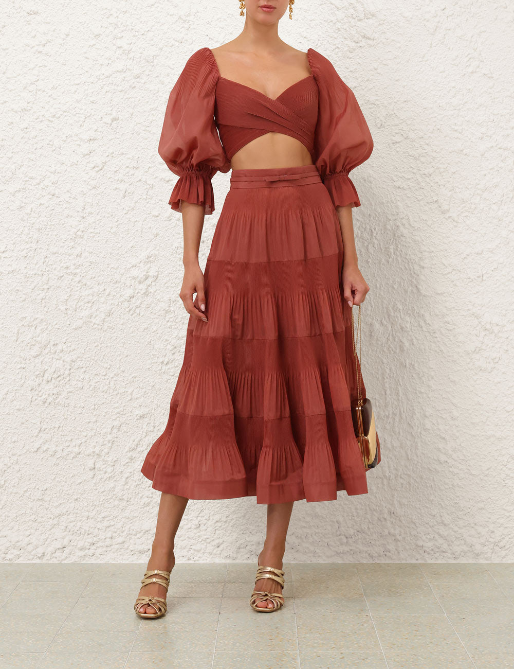 Zimmermann - Pleated Midi Skirt in Blush Rose