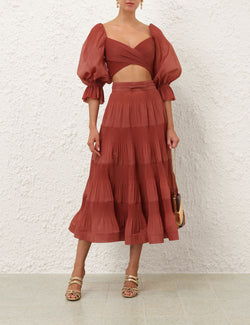 Zimmermann - Pleated Midi Skirt in Blush Rose
