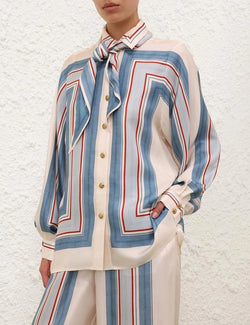 Zimmermann - Relaxed Scarf Shirt in Ticking Stripe