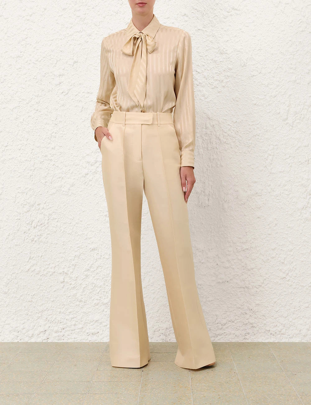 Zimmermann - Luna Wool Silk Flare Pant in Cream