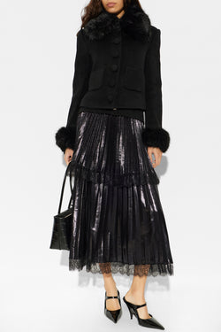 Self-Portrait - Wool Fur Cuff Jacket in Black