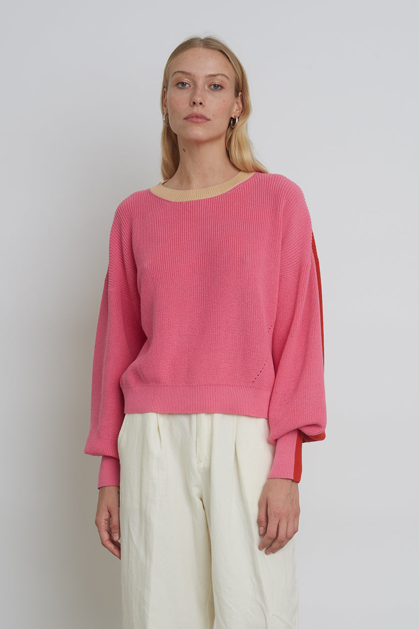 Eleven Six - Layla Color-Block Sweater in Taffy Pink