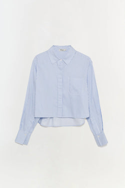 SIMKHAI - Renata Long Sleeve Cropped Shirt in Blye Hydrangea Stripe