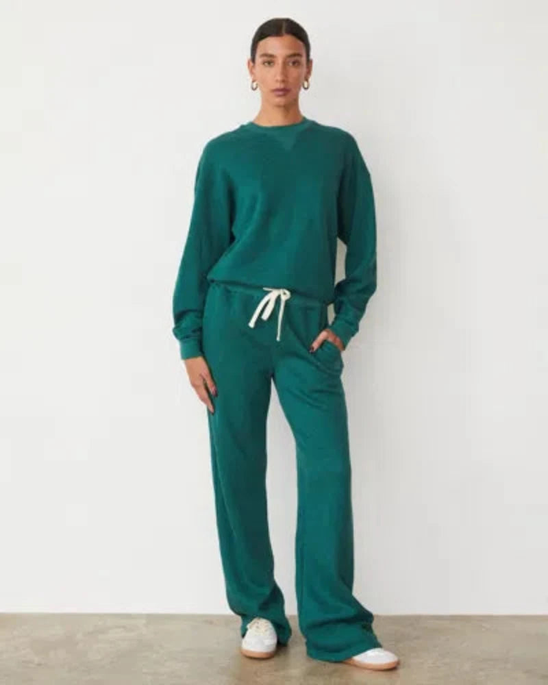 MONROW - Teddy Fleece Relaxed Sweat in Evergreen