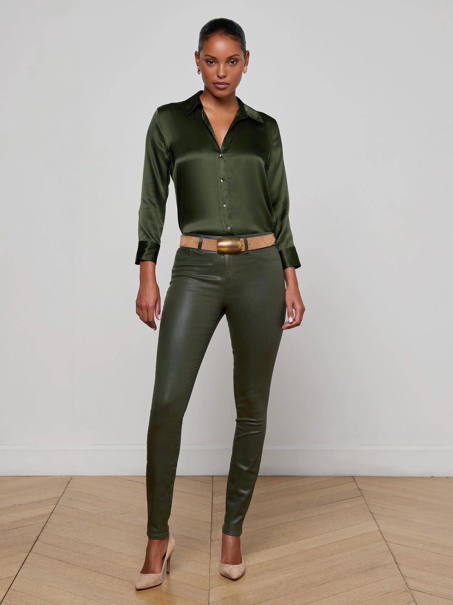 L'AGENCE - Marguerite High Rise Skinny in Deep Olive Coated