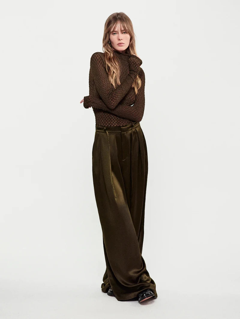 FRAME - Long Silk Trouser in Rich Military