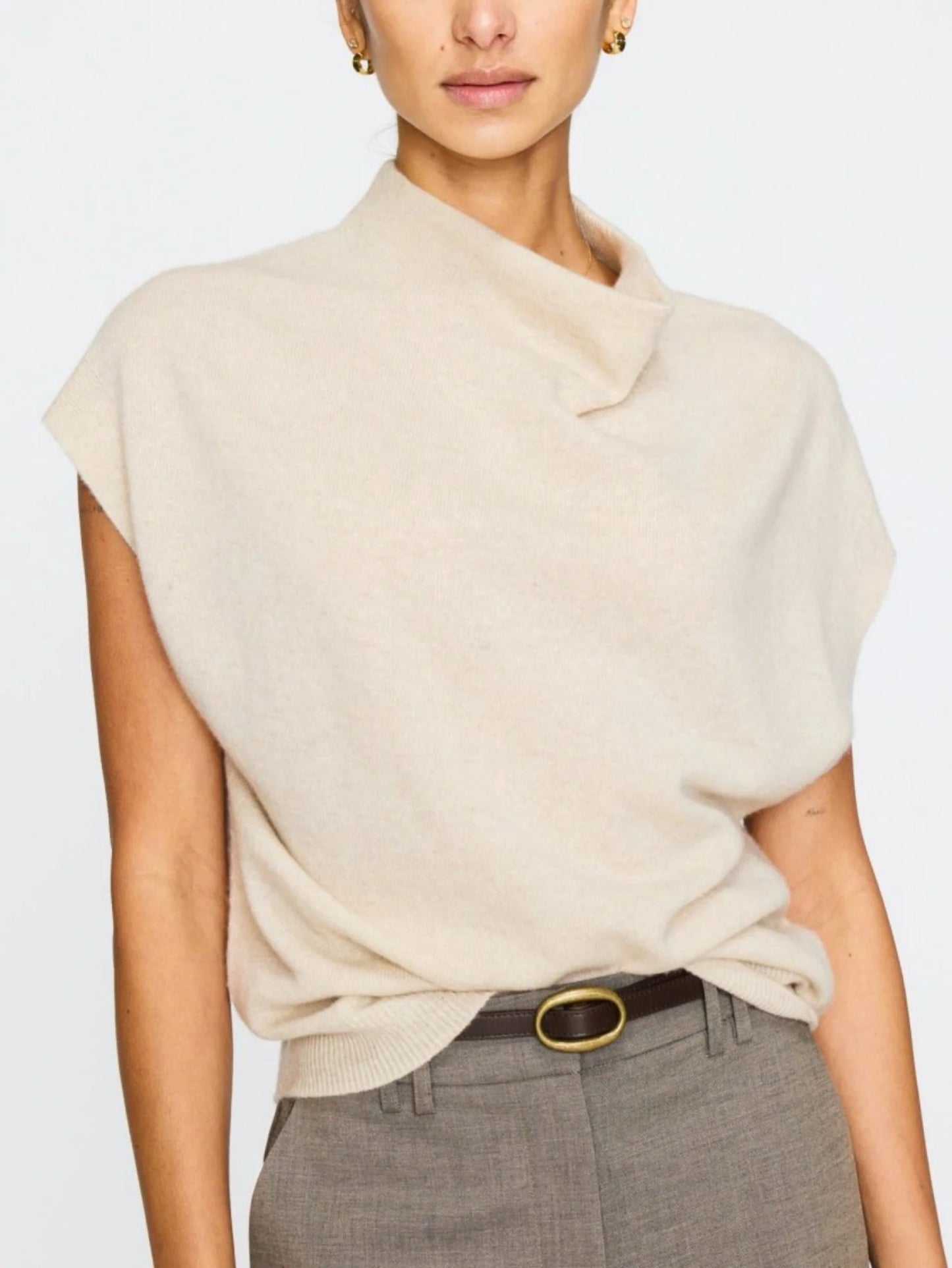 Brochu Walker - Morten Funnel Neck Cashmere Top in Bisque Melange