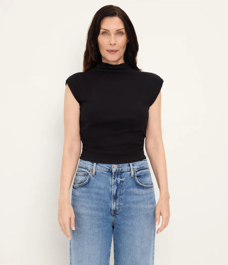 Michael Stars - Amara Mock Neck Power Shoulder Top in Black