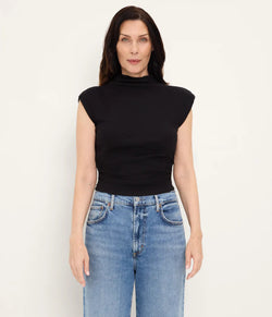Michael Stars - Amara Mock Neck Power Shoulder Top in Black