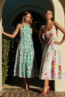 Milly - Nia Printed Midi Dress in White Multi