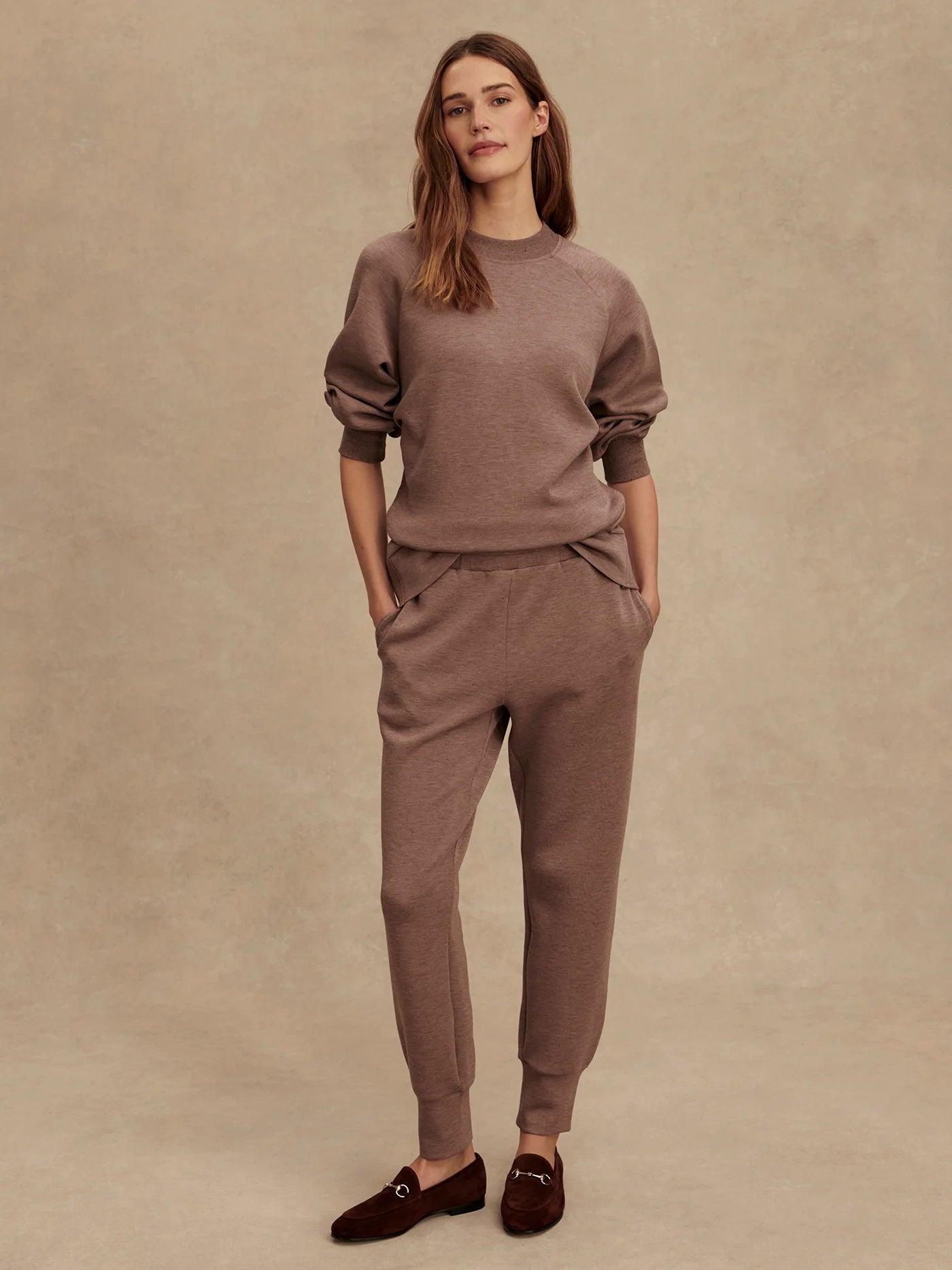 Valrley The Slim Cuff Pant 25" in Deep Taupe Marl Fleck