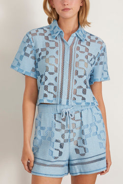 SIMKHAI - Makaia Cropped Button Down Shirt in Azure Sky Multi