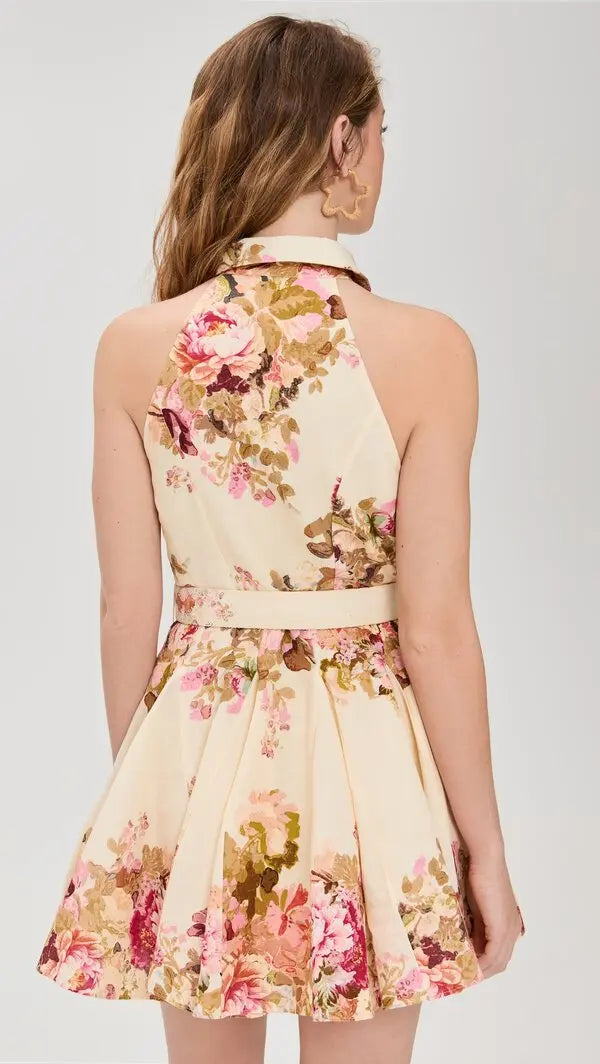 Hemant & Nandita - Floral Mini Dress with Belt in Ivory Mix