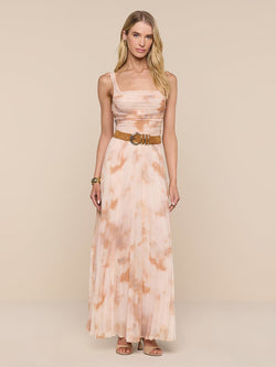 L'Agence - Torin Pleated Maxi Skirt in Frappe Multi Tie Dye