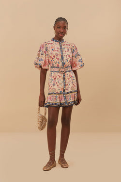 FARM Rio - Superbloom Tapestry Cream Puff Sleeves Mini Dress