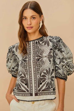 FARM Rio - Monochrome Elegance Scarf Off-White Blouse