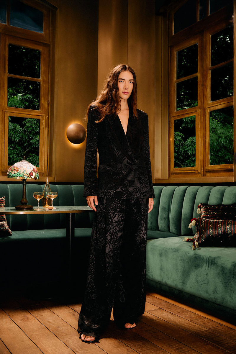 FARM Rio - Leopard Jacquard Pants in Black