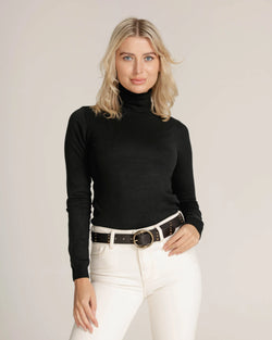 Amsterdam Heritage - Dion Round Buckle Leather Studded Belt in Black